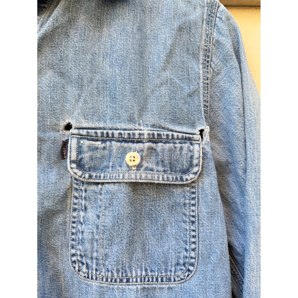 Lauren Jeans Co Ralph Lauren Distressed Denim Button Down Shirt Light Wash Blue - Picture 2 of 5